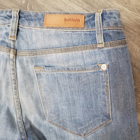 Baldwin The EJ Straight Leg Blue Jeans Light Wash Distressed Sz 27 Made In USA - Picture 4 of 12